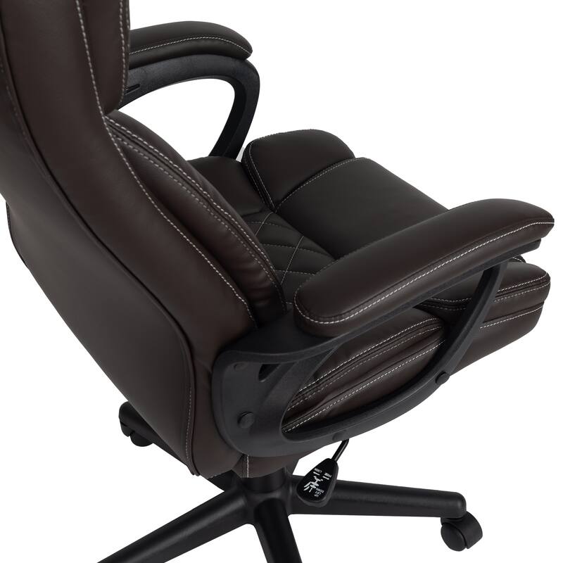 Techni Mobili Ergonomic Executive Office Chair High Back Faux Leather - Adjustable Height, Lumbar Support