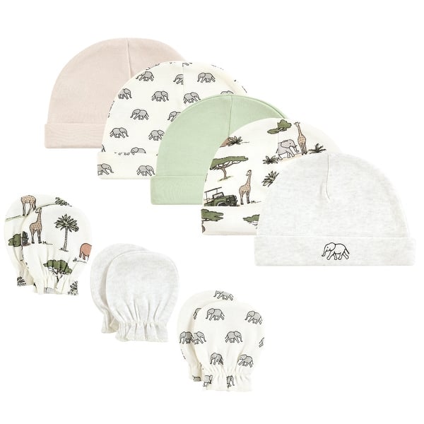 slide 1 of 1, Hudson Baby Cotton Cap and Scratch Mitten Set, Going On Safari, 0-6 Months - Going On Safari 0-6 Months - Going On Safari