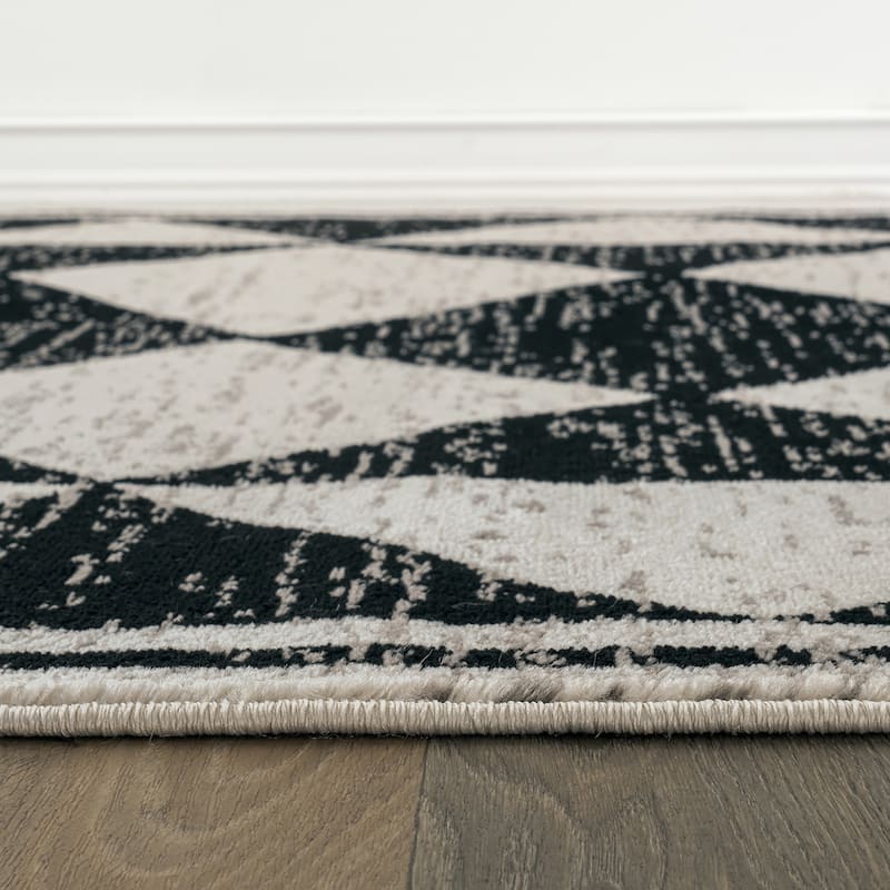 Geometric Bohemian Area Rug, Black Gray Ivory, Perfect for Living Room