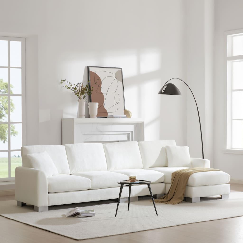 L-shaped Luxury Couch Set with 2 Free pillows,5-seat Chenille