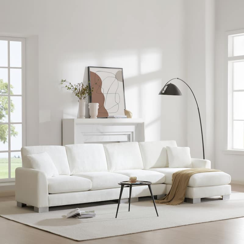 Modern Chenille Sectional Sofa Sets Included Single Sofa, Loveseat, Chaise Lounges & 2 Pillows, Livingroom L-Shaped Luxury Couch