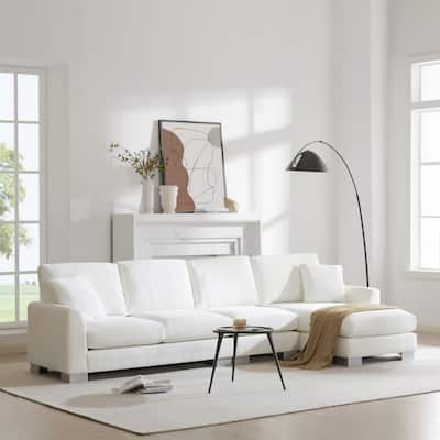White 119" Oversized L-Shaped 5-Seater Sectional with Chaise and 2 Pillows for Living Room, Apartment, or Office
