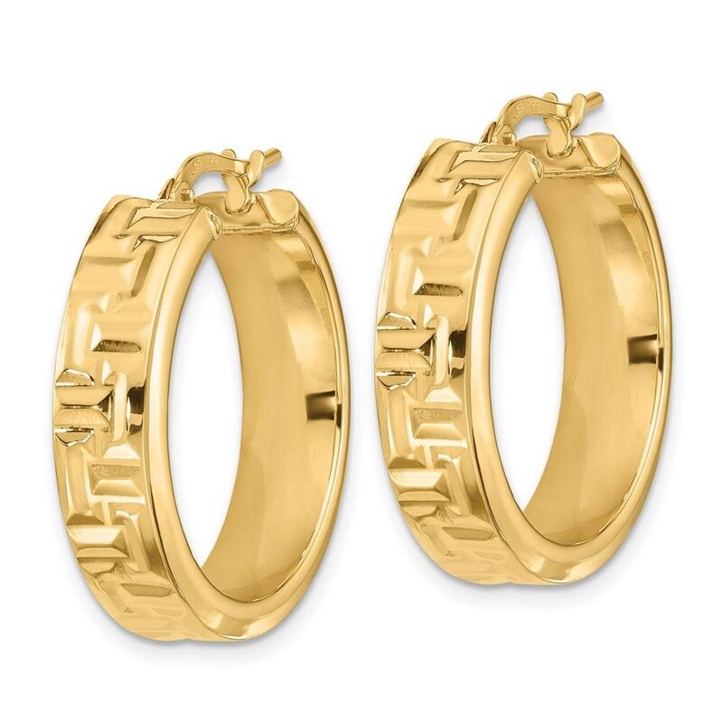 Curata 14k Yellow Gold Textured Aztec Pattern 27x8mm Wide Hoop Earrings