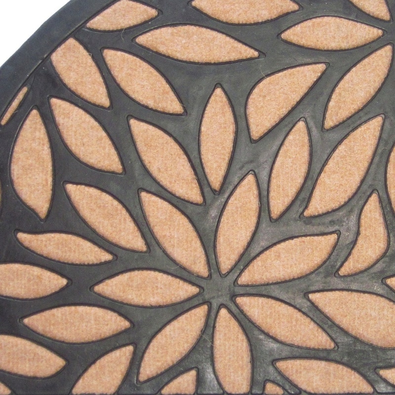 HomeRoots 24" X 36" Black And Brown Rubber and Coir Abstract Outdoor Semi Circle Door Mat - 24' X '36