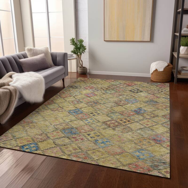 Machine Washable Indoor/ Outdoor Boho Modern Chantille Rug