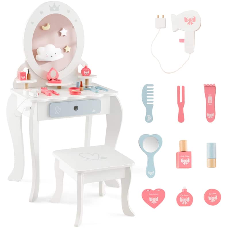 Costway Kids Vanity Set Makeup Table & Chair Sweet Accessories - See Details