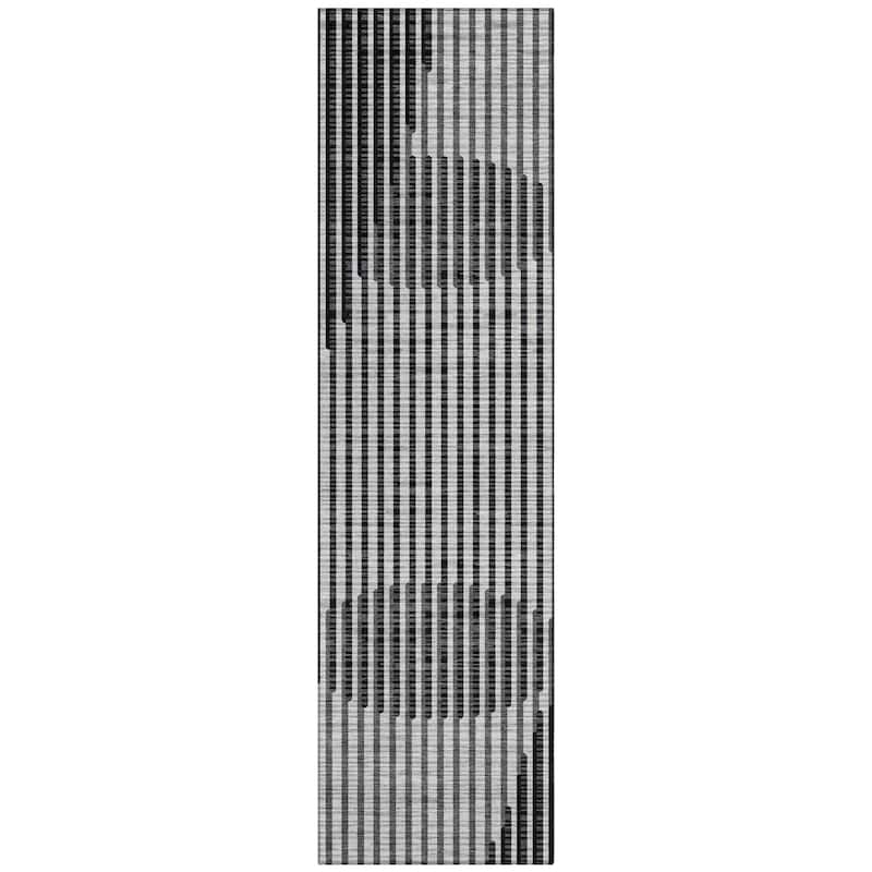 Machine Washable Indoor/ Outdoor Abstract Stripe Chantille Rug