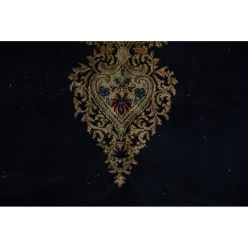 Hand Knotted Oriental 100% Wool Carpet Traditional Floral Navy Blue & Blues Kerman Area Rug - 16' 10'' X 10' 2''