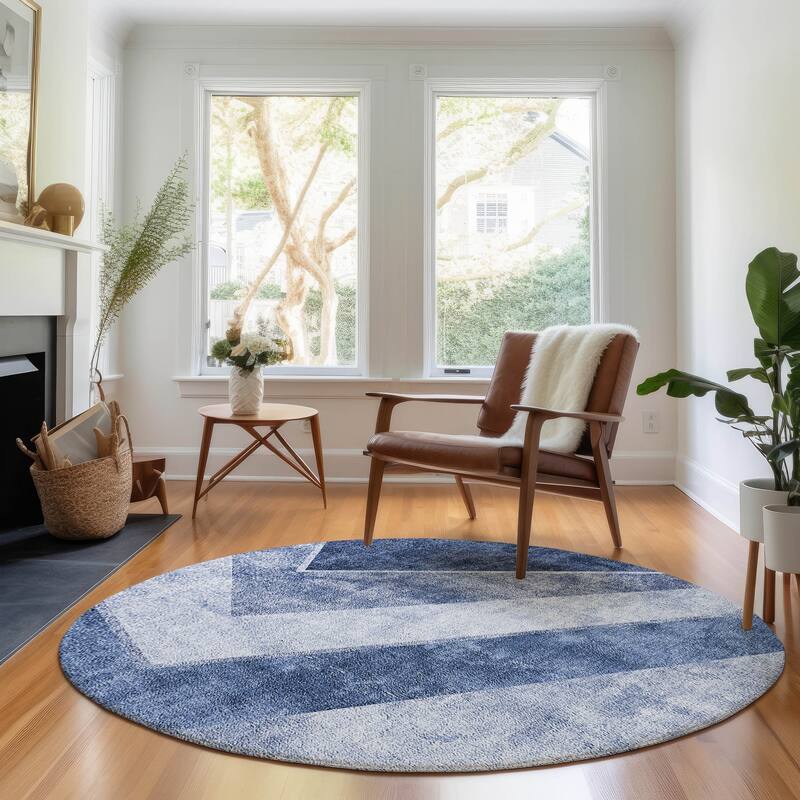 Premium Washable Super Soft Modern Ziggy Mayfield Rug - Blue - 8' x 8' - Round