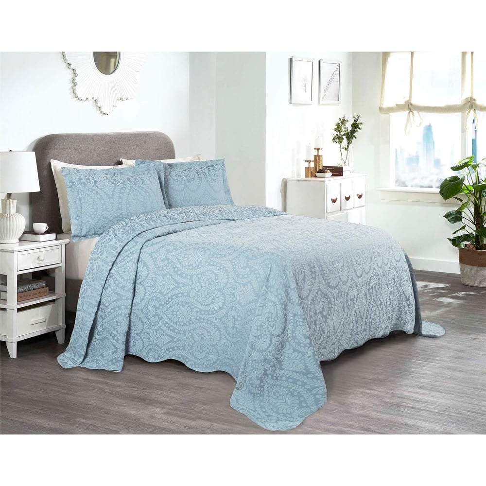 Superior Aspen Jacquard Floral Scalloped Edges Cotton Blend Bedspread Set