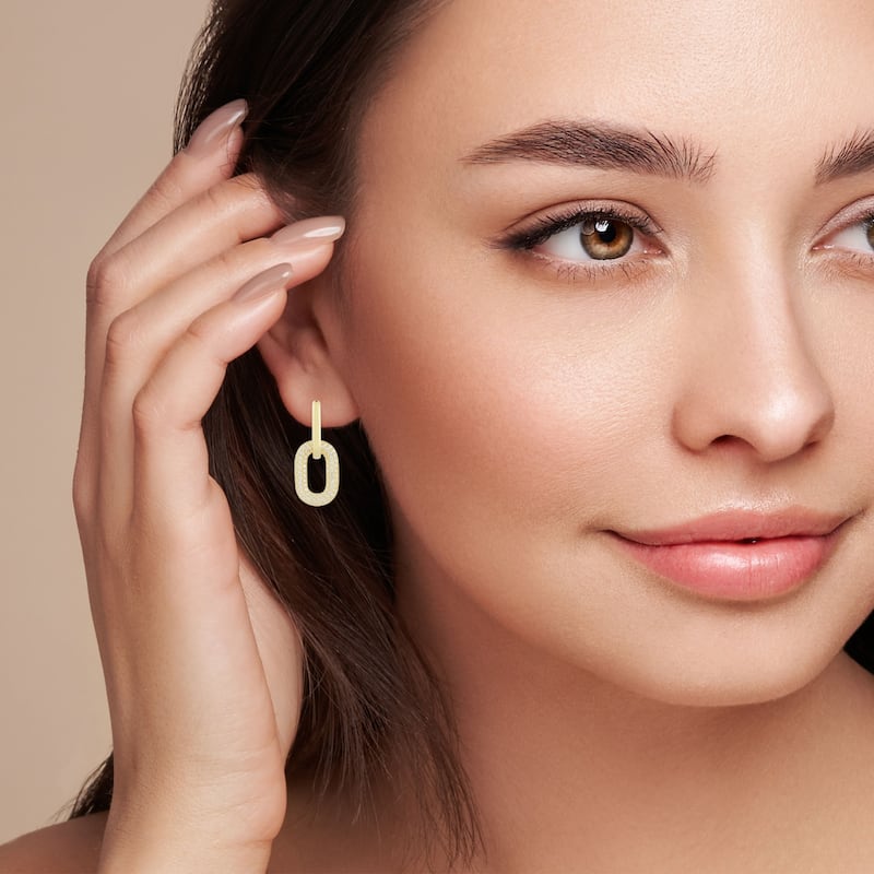 Soleil Sterling Silver Pave Oval Link Drop Earrings