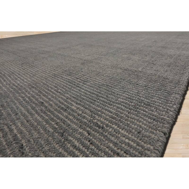 Hand Loomed Gray Ribbed Wool Modern & Contemporary Oriental Area Rug