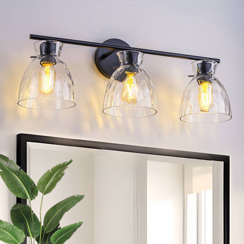 Starsky 3-Lights Modern Dimmable Hammered Glass Bathroom Vanity Light