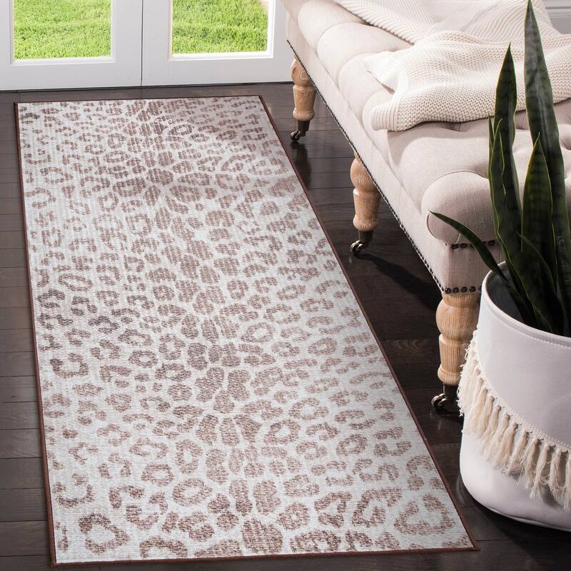 My Magic Carpet Miya Leopard Brown Machine Washable Rug - 2.5' x 7'
