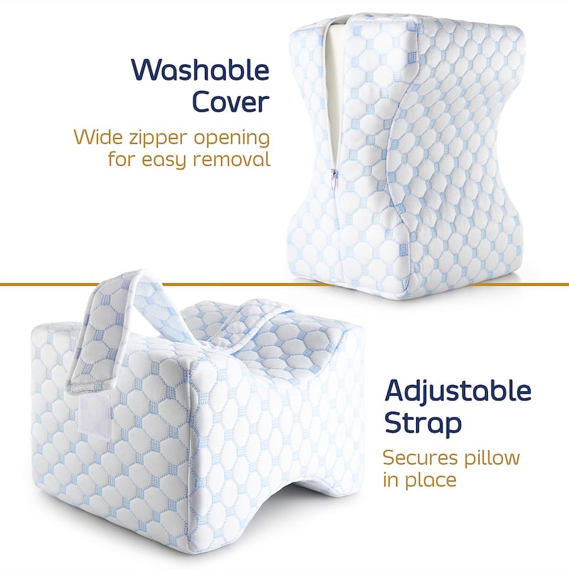 Nestl Knee Pillow with Cooling Cover and Adjustable Strap - Comfy Pillow Between or Under Legs for Side Sleepers