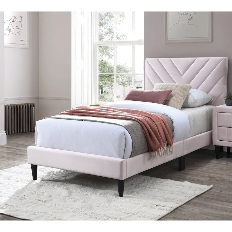 Light Pink Adjustable Headboard Twin Bed with Middle Support Legs - Cozy Finish!