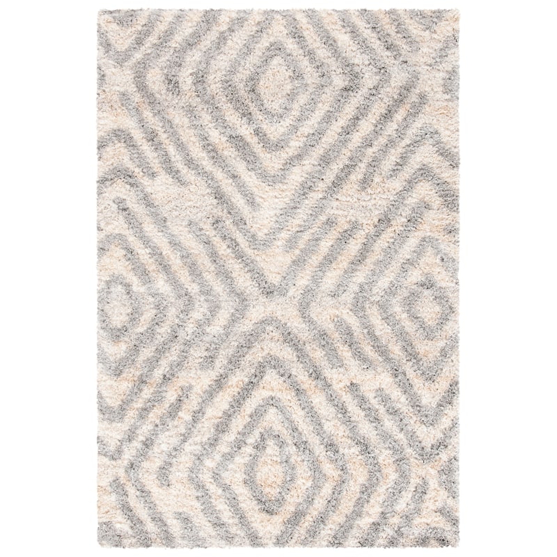 SAFAVIEH Berber Shag Nobuyo Moroccan 1.2-inch Thick Rug - 2' x 4' - Cream/Grey