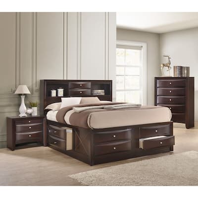 Captain's Bed Solid Wood Storage Drawers Bed Chest Nightstand 3pc Set