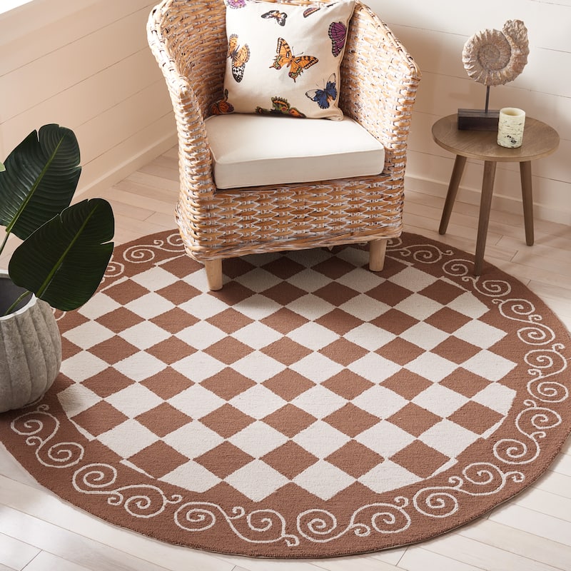 SAFAVIEH Handmade Chelsea Kamryn French Country Wool Rug - 3' Round - Brown/Ivory