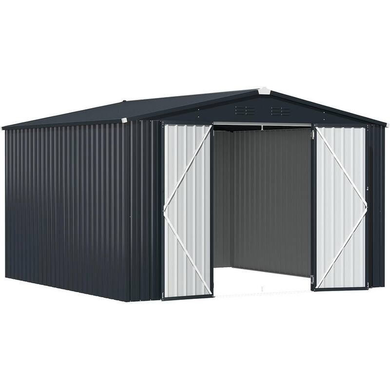 AECOJOY Outdoor Extra Large Storage Metal Shed with Lockable Doors