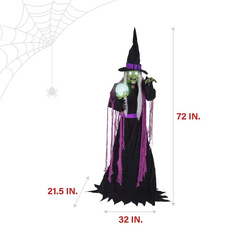 Haunted Hill Farm 6-Ft. Tall Motion-Activated Fortune Teller Witch, Premium Talking Halloween Animatronic, Plug-In