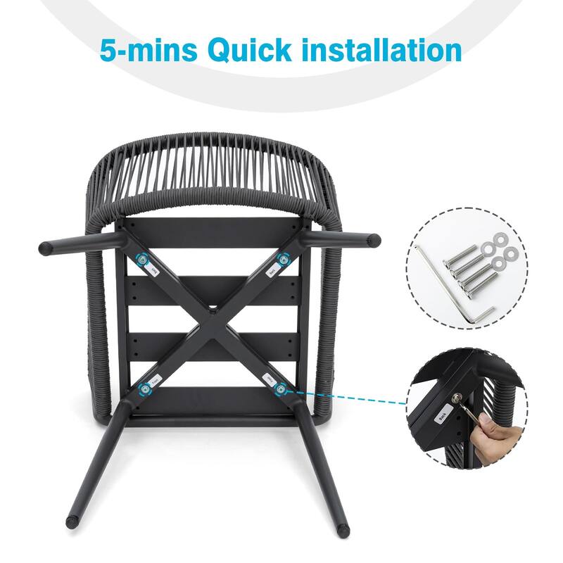 Outdoor Woven Rope Dining Chairs with Armrests (Set of 2)