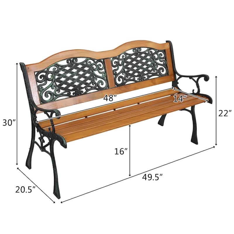 49" Outdoor Patio Park Chair Furniture Garden Bench Iron Frame