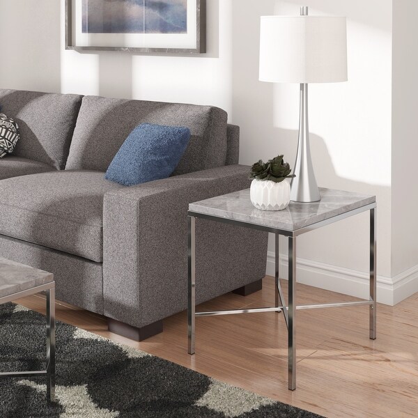 Shop Gabriele Chrome Finish End Table With Grey Faux ...