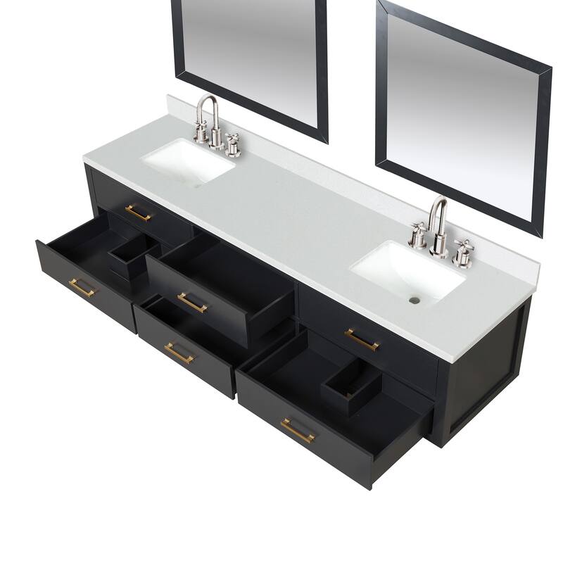 Castor 60 in W x 22 in D Black Double Bath Vanity, Cultured Marble Top, Faucet Set, and 28 in Mirrors