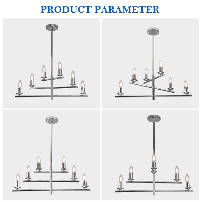 CurveCurio 26" Candle-Shaped Chandelier, 6 Lights Adjustable Light Kit 3 Tier for Living Room, Dinging Room and Kitchen