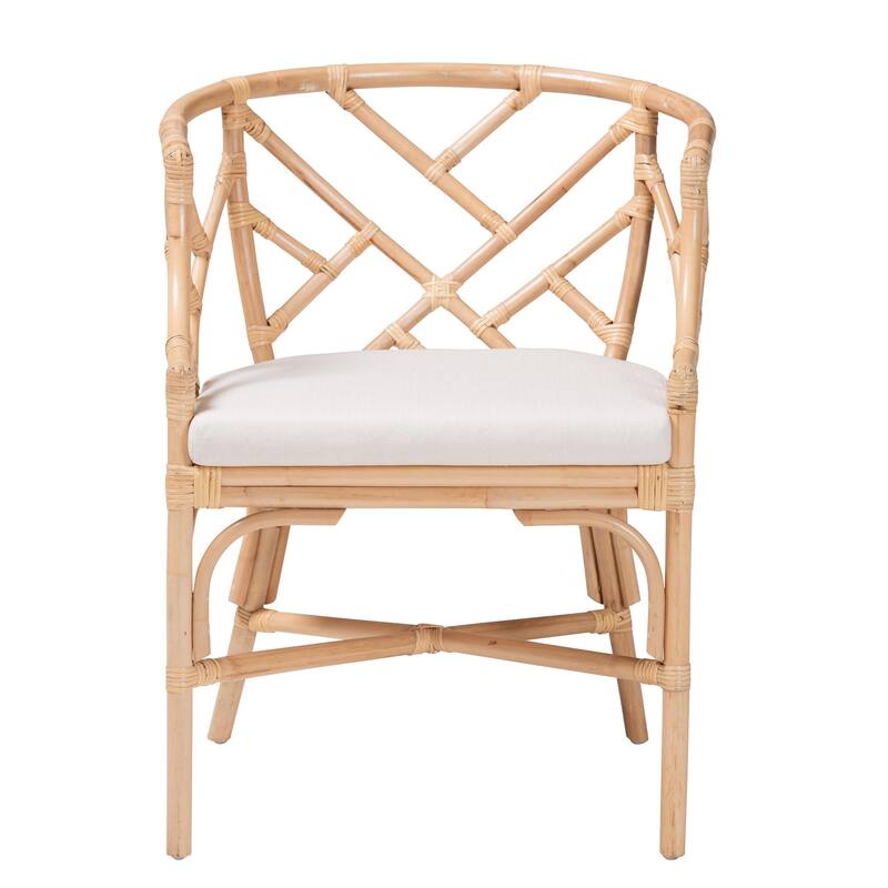 Padma Natural Rattan Dining Chair - Handwoven Barrel Accent Chair with Bamboo-Style Frame and Lattice Detailing