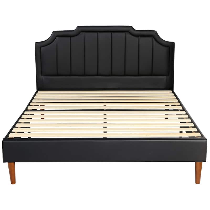 Javlergo Faux Leather Upholstered Platform Bed Frame, Full Bed Frame, Mattress Foundation with Wood Slat Support