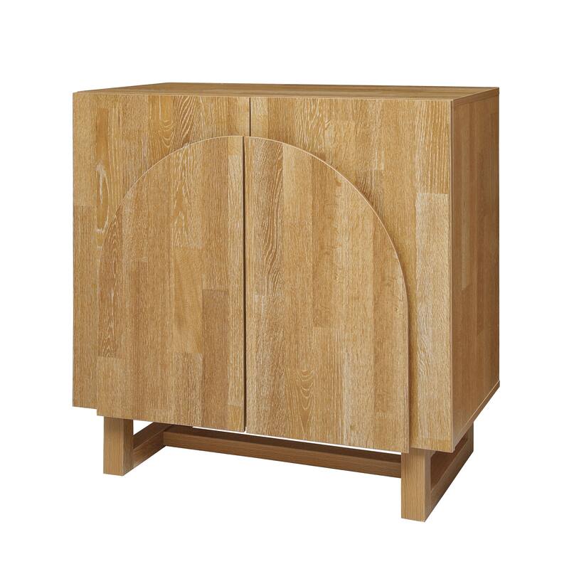 Wood Sideboard Buffet, Storage Cabinet with Adjustable Shelf, Accent Cabinet with Handle-Free Fan-Shaped Doors