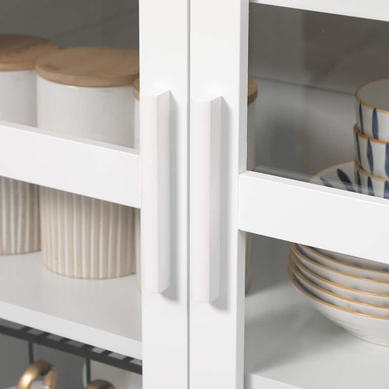 HOMCOM Freestanding Kitchen Pantry, 5-tier Storage Cabinet with Adjustable Shelves and 2 Glass Doors, White