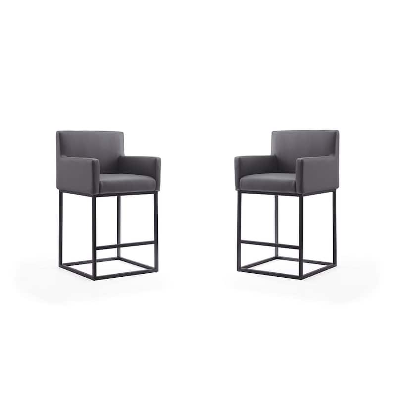 Manhattan Comfort Ambassador 38 in. Black Metal Counter Height Bar Stool (Set of 2) - Grey