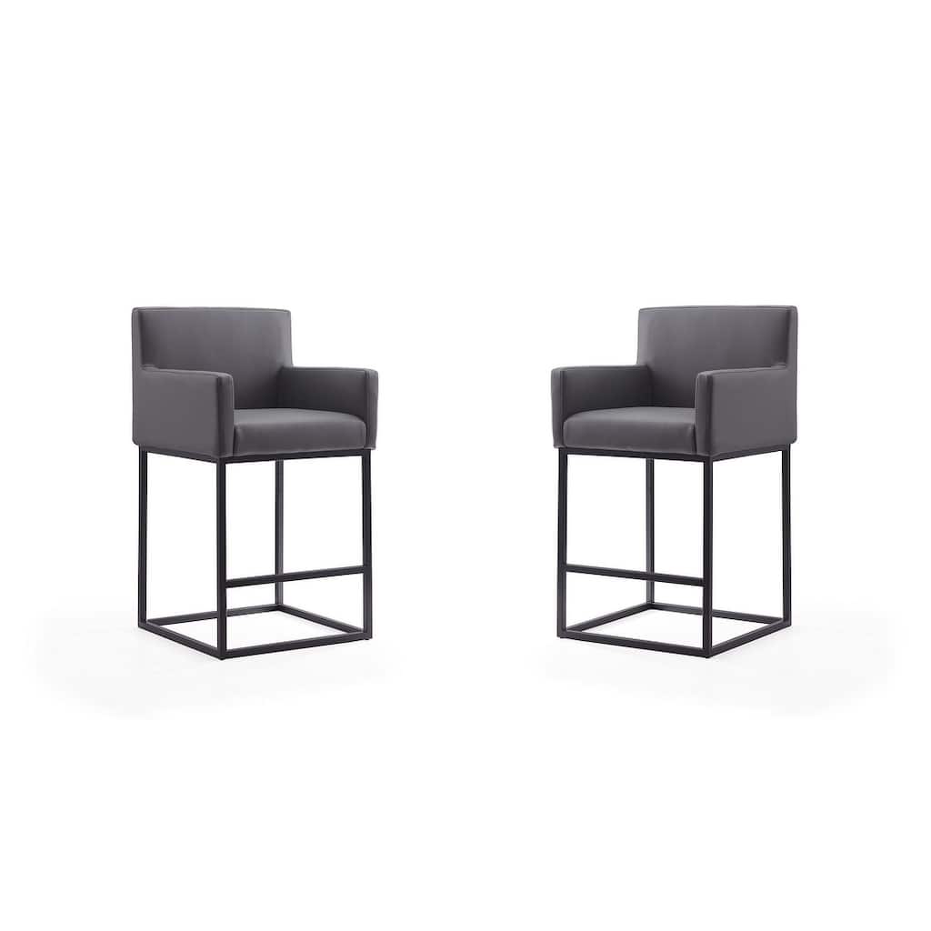 Manhattan Comfort Ambassador 38 in. Black Metal Counter Height Bar Stool (Set of 2)