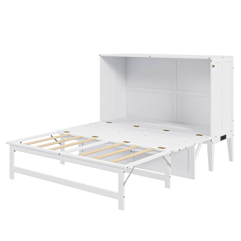 Roomfitters Queen Size Murphy Bed with Built-in Charging Station and Display Shelf, Space-Saving Wall Bed for Bedroom, White