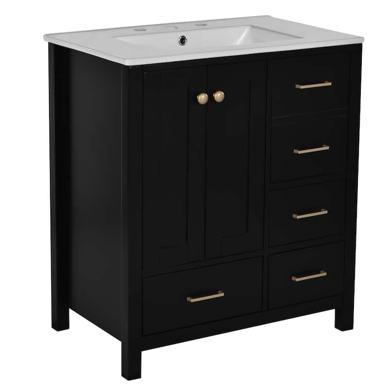 GDFStudio - Haverhill Modern Freestanding Bathroom Vanity with Ceramic Sink and 4 Drawers & Soft Closing Doors - 30'W