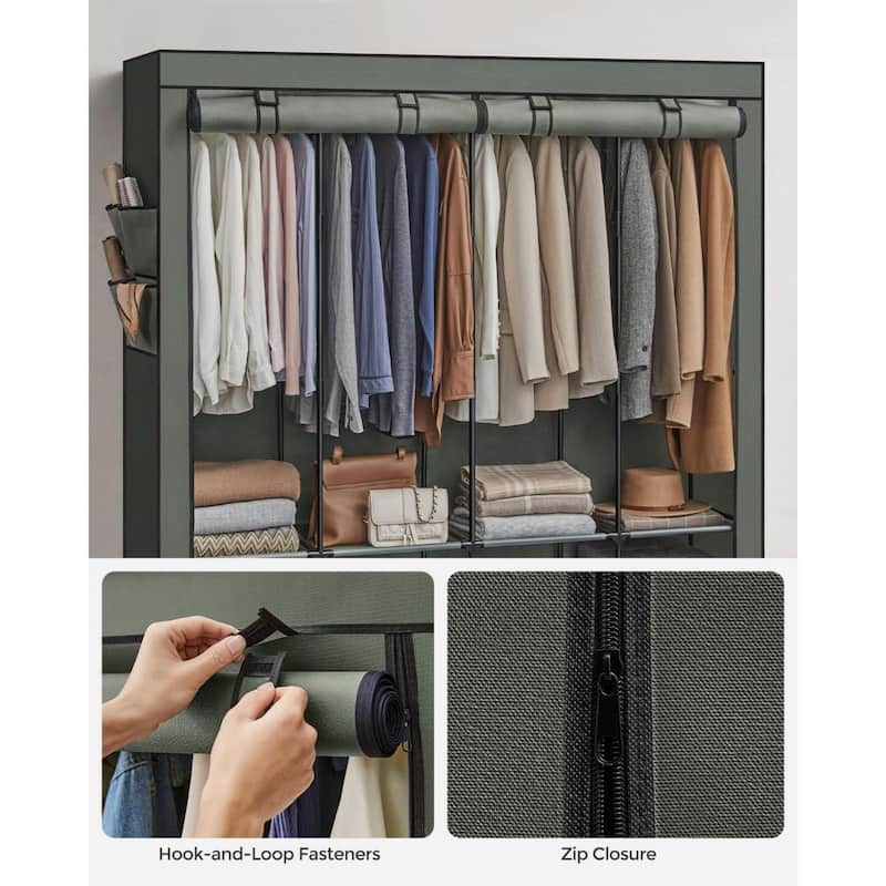 Multi-Section Fabric Closet Organizer with Sturdy Steel Tubes and 4 Convenient Storage Pockets