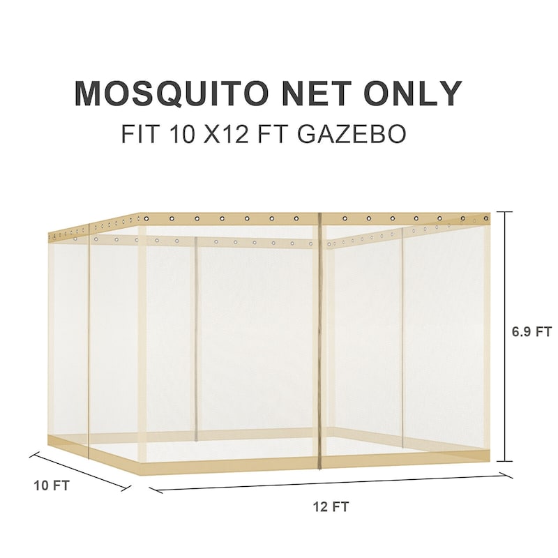 Aoodor Gazebo Universal Mosquito Netting Screen Replacement, 4-Panel Screen Walls with Double Zippers - (Mosquito Net Only)