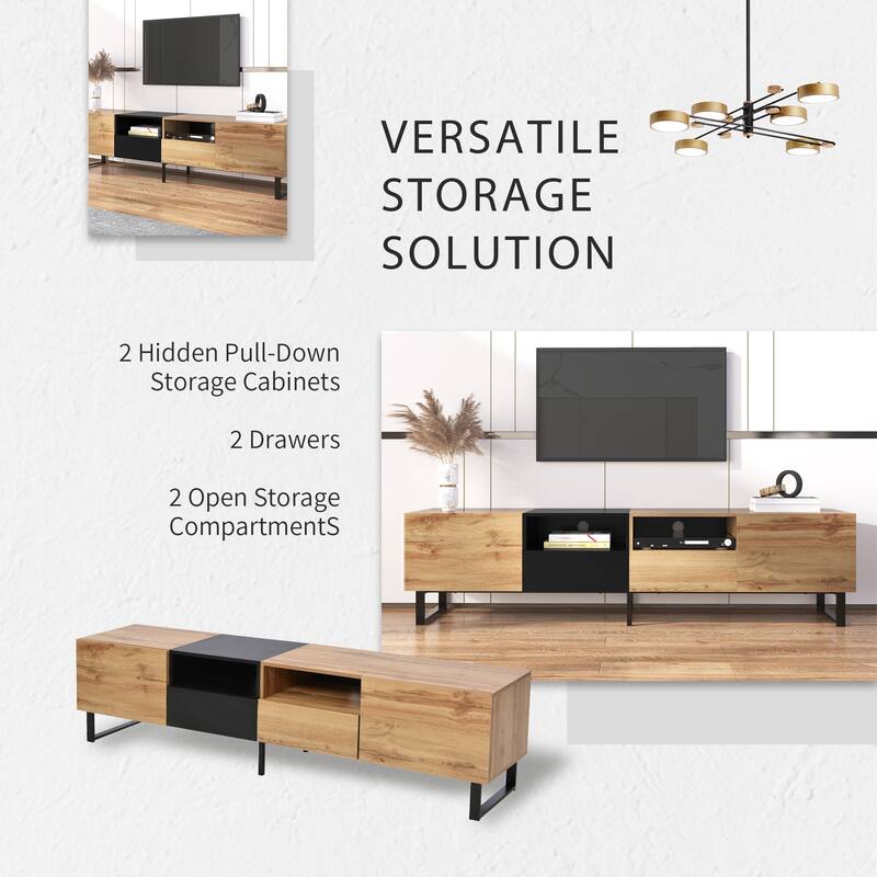 Sleek TV Stand with 2 Drawers & 2 Cabinets for 85" TVs, Entertainment Center with Drop-Down Door