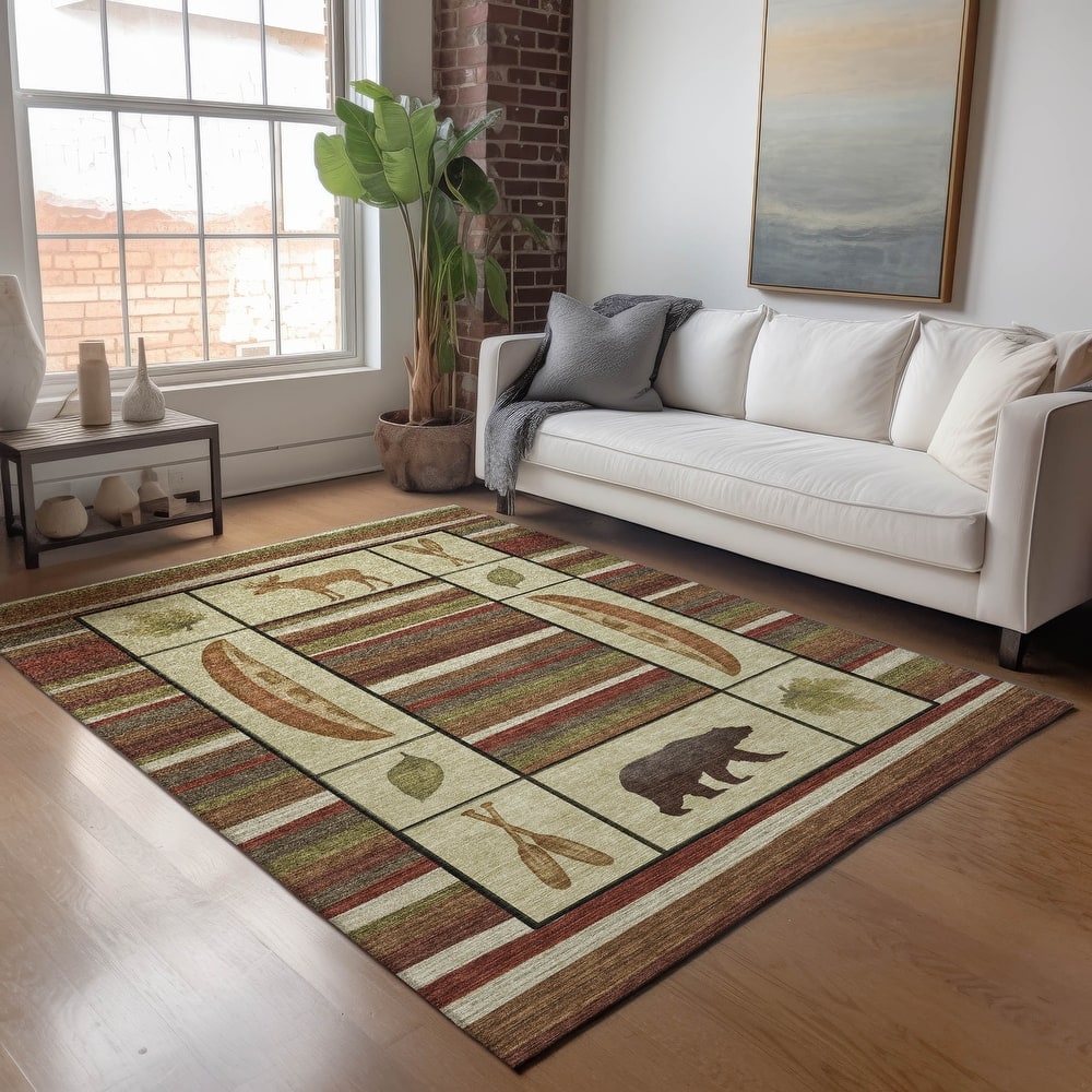 Premium Washable Super Soft Canoe Moose Bear Cabin Mayfield Rug