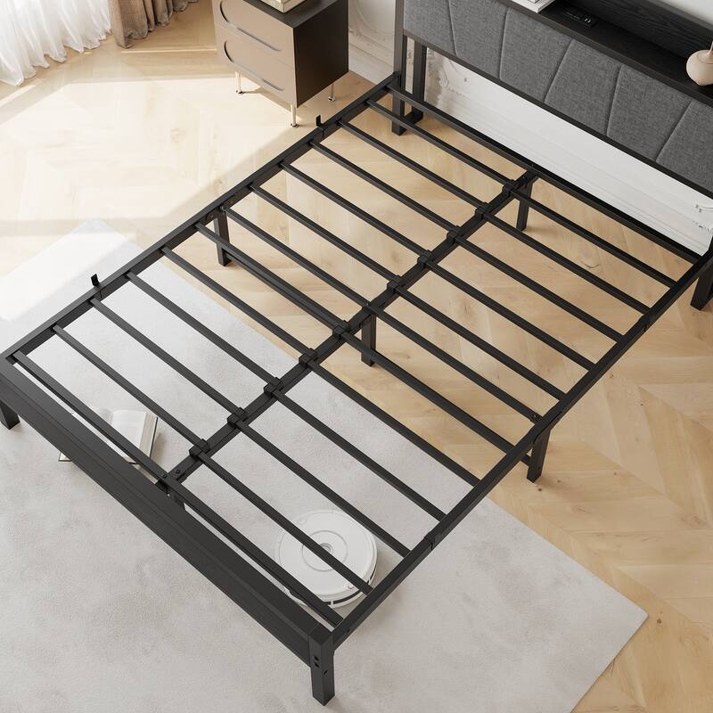 Platform Bed Metal Bed Frame, Storage Headboard with Charging Station, Under Bed Storage Clearance, Noise-Free, Easy Assembly