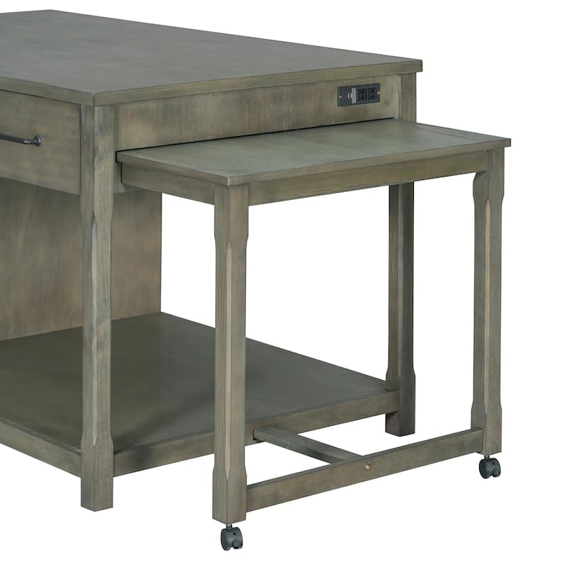 Extendable Kitchen Island with Storage, Kitchen Cart with Built-In Power Outlets, Kitchen Cabinet with Open Shelves