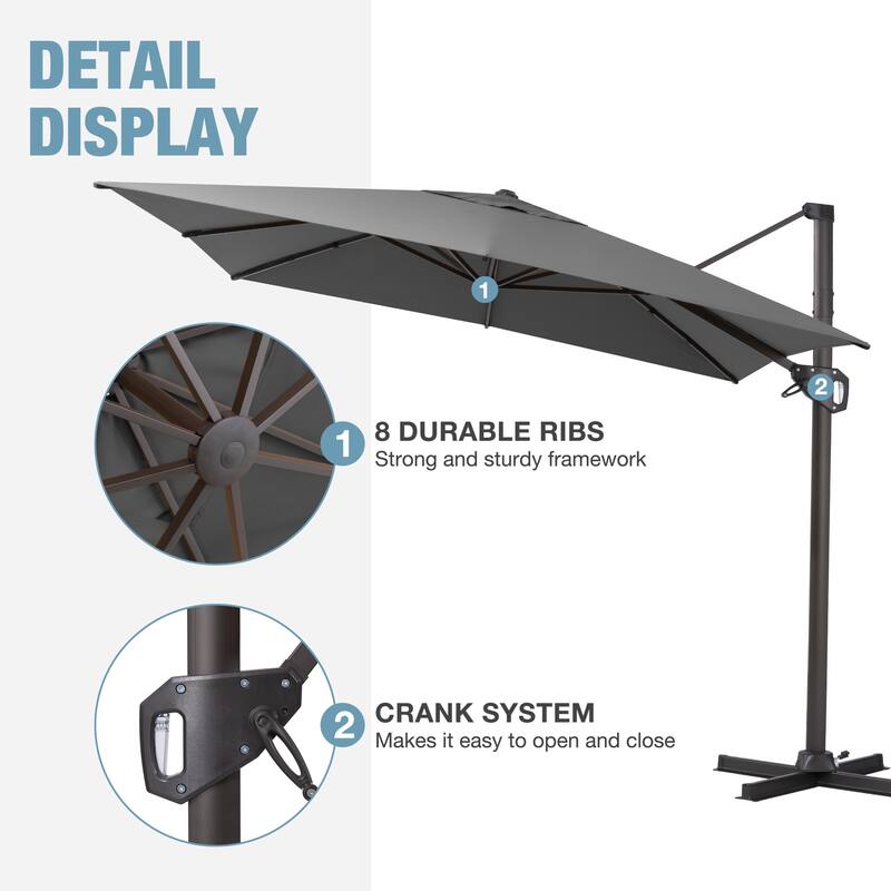 VredHom Patio Outdoor 9 x 11 FT Cantilever-Offset Umbrella with HDPE Base