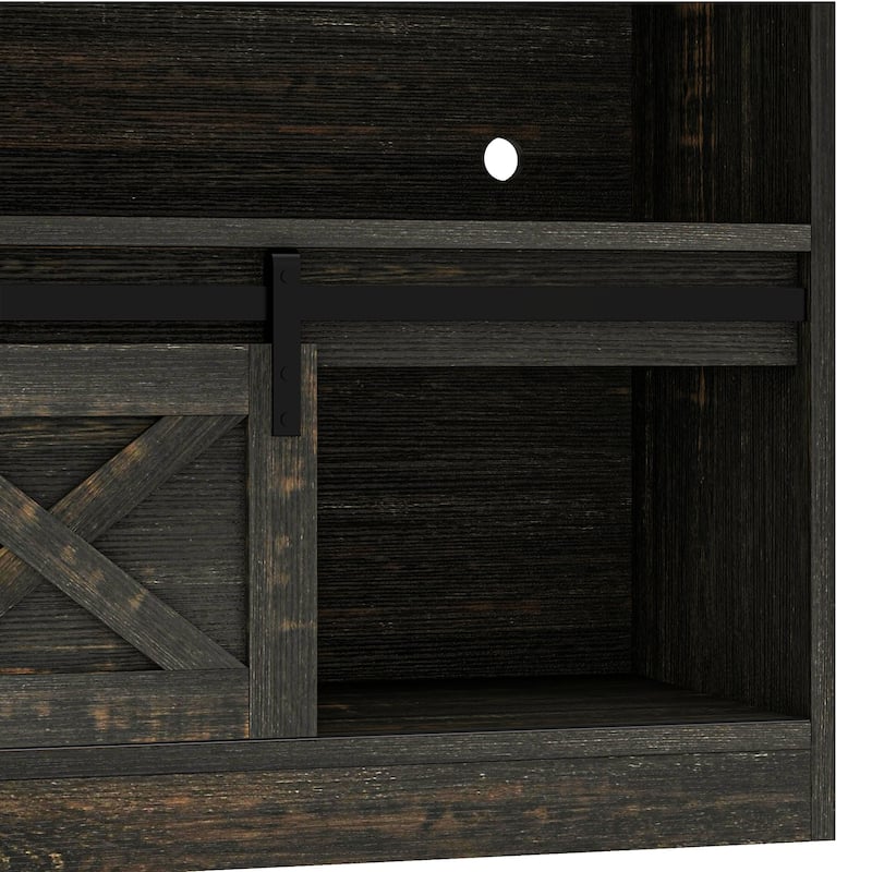 Moasis Farmhouse Kitchen Baker's Rack with Storage Shelves and Sliding Door & Power Outlets