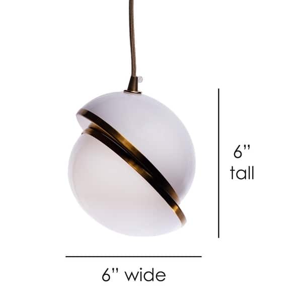 Modern Globe Single Pendant Light, White Acrylic and Brass Bed Bath
