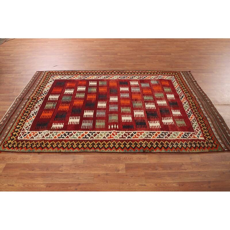 Tribal Kilim Qashqai Persian Vintage Area Rug Hand-Woven Wool Carpet - 4'10"x 7'10"