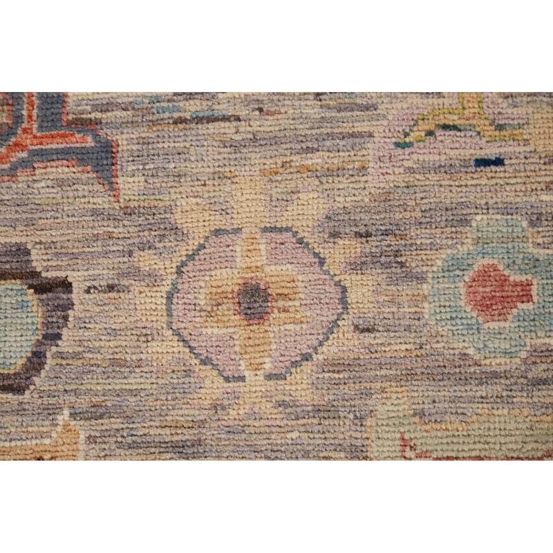 Hand Knotted Oriental 100% Wool Carpet Transitional Floral Multi-Colored Oushak Runner Rug - 9' 10'' X 2' 6''