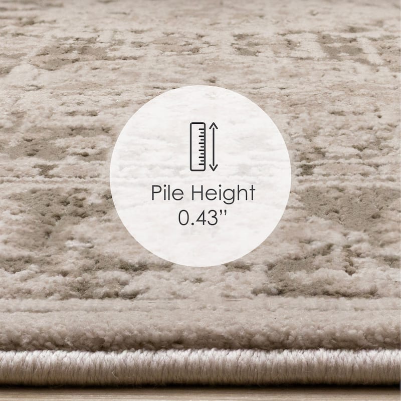 Taupe White Green Elegant Classic Textured Rug